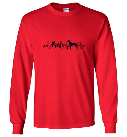 Vizsla Heartbeat Gildan Unisex Long Sleeve T-Shirt Black - WagALotBowWow