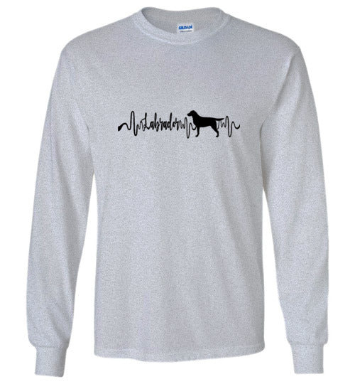 Labrador Heartbeat Gildan Unisex Long Sleeve T-Shirt Black - WagALotBowWow