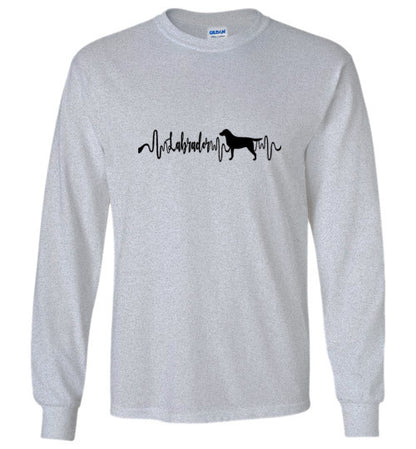 Labrador Heartbeat Gildan Unisex Long Sleeve T-Shirt Black - WagALotBowWow