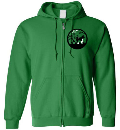 Akita Tree Front Gate Back Gildan Zip Hoodie - WagALotBowWow
