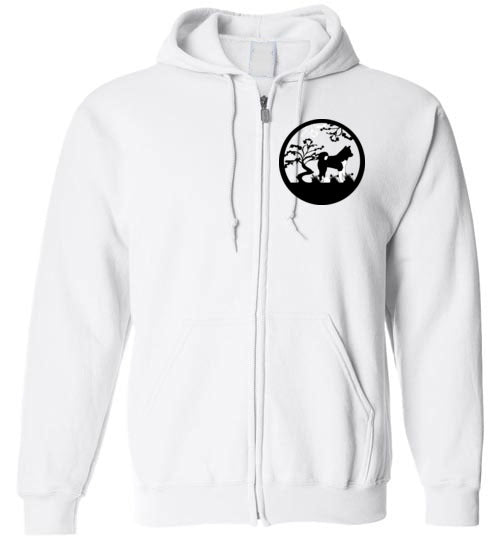 Akita Tree Front Gate Back Gildan Zip Hoodie - WagALotBowWow