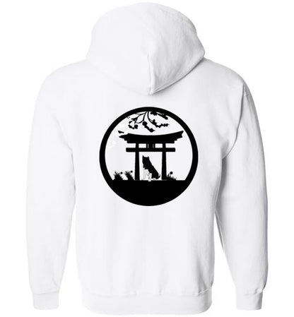 Akita Tree Front Gate Back Gildan Zip Hoodie - WagALotBowWow