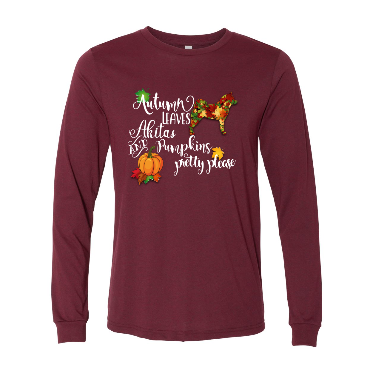 Falling Leaves Akita Unisex LS Wht - WagALotBowWow