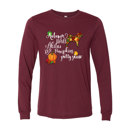 Falling Leaves Akita Unisex LS Wht - WagALotBowWow