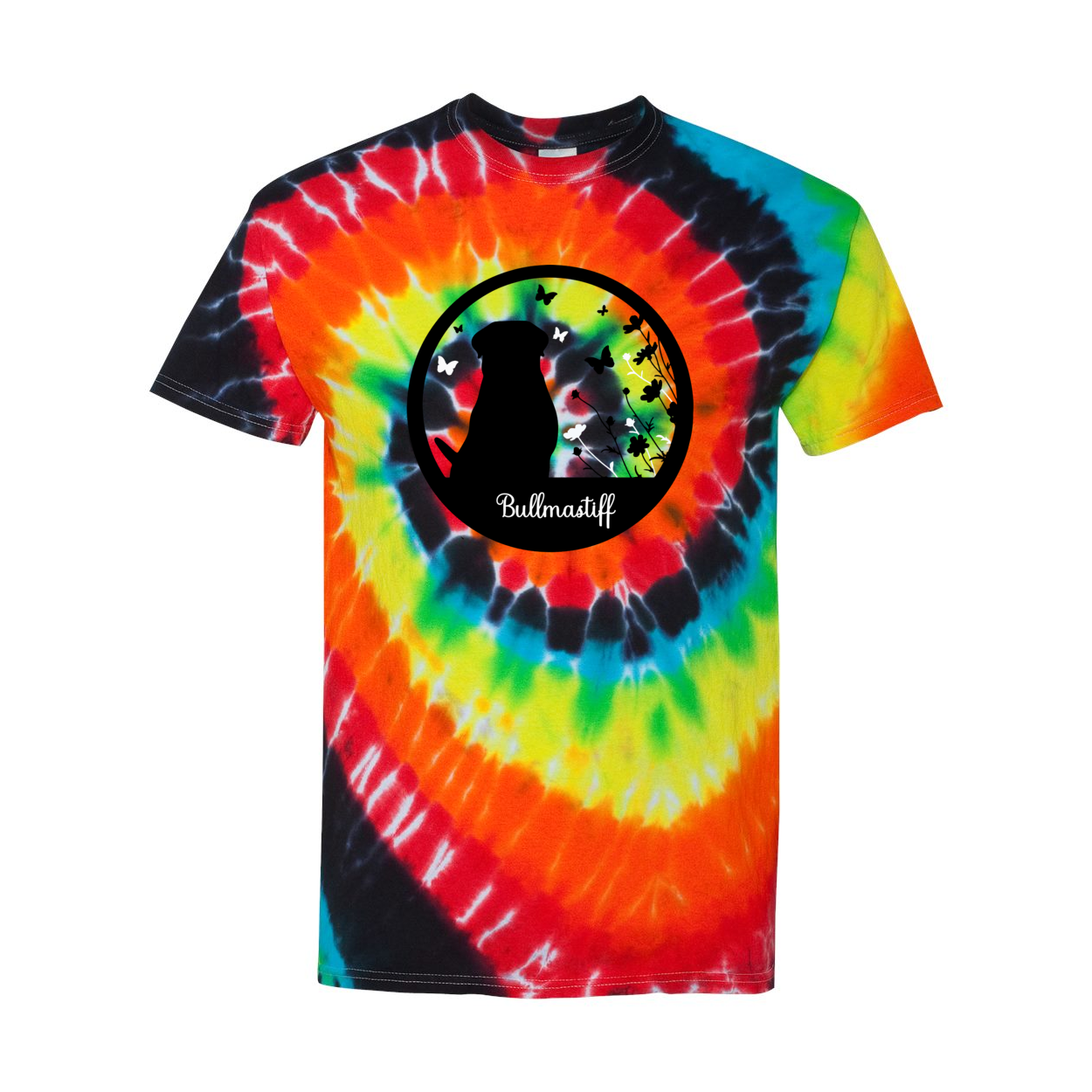 Bullmastiff Flowers Spiral Tie-Dyed T-Shirt - WagALotBowWow