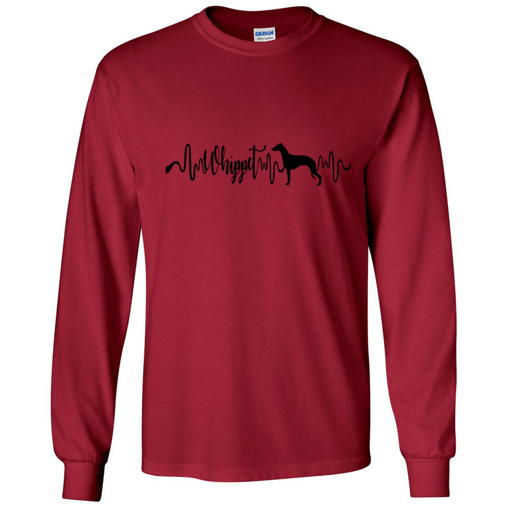 Whippet Heartbeat Black Unisex Long Sleeve T-Shirt - WagALotBowWow