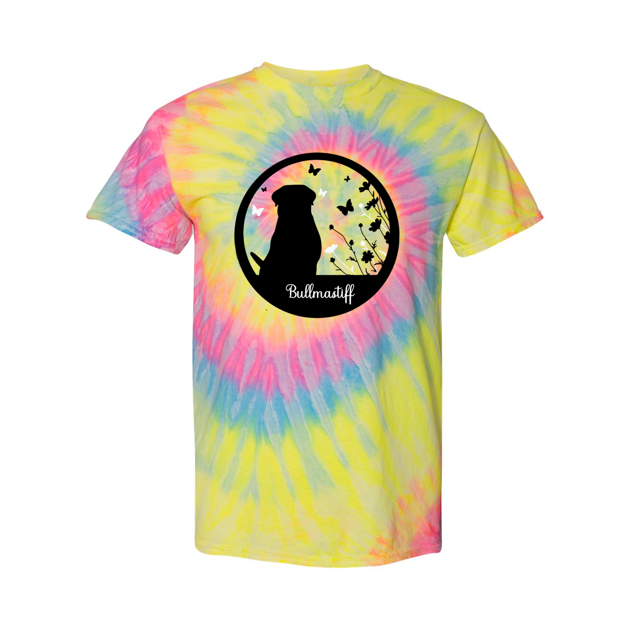 Bullmastiff Flowers Spiral Tie-Dyed T-Shirt - WagALotBowWow