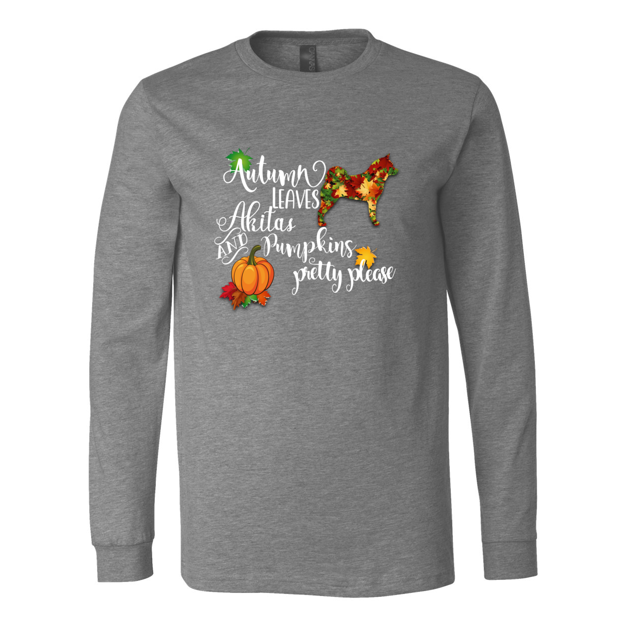 Falling Leaves Akita Unisex LS Wht - WagALotBowWow