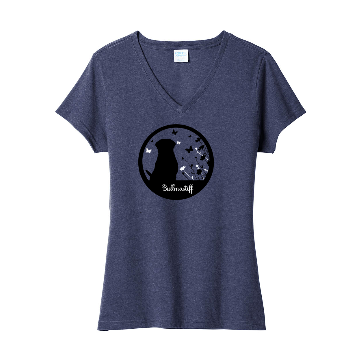 Bullmastiff Flowers V-Neck Ladies SS Tee - WagALotBowWow
