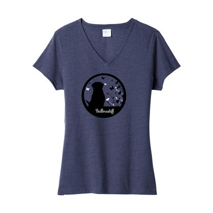 Bullmastiff Flowers V-Neck Ladies SS Tee - WagALotBowWow