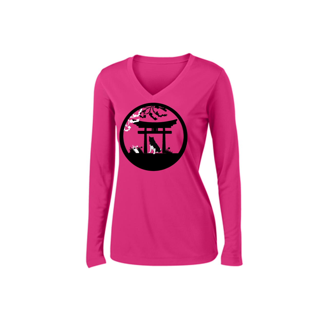 Akita Gate Ladies V-Neck LS Tee - WagALotBowWow