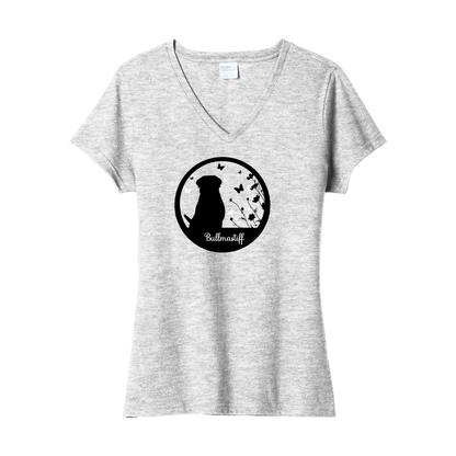 Bullmastiff Flowers V-Neck Ladies SS Tee - WagALotBowWow
