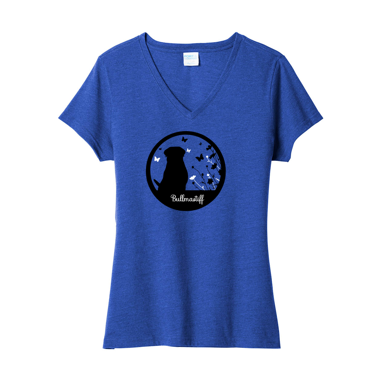 Bullmastiff Flowers V-Neck Ladies SS Tee - WagALotBowWow