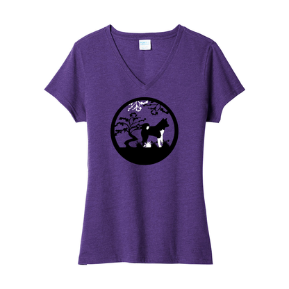 Akita Tree Ladies V-Neck SS - WagALotBowWow