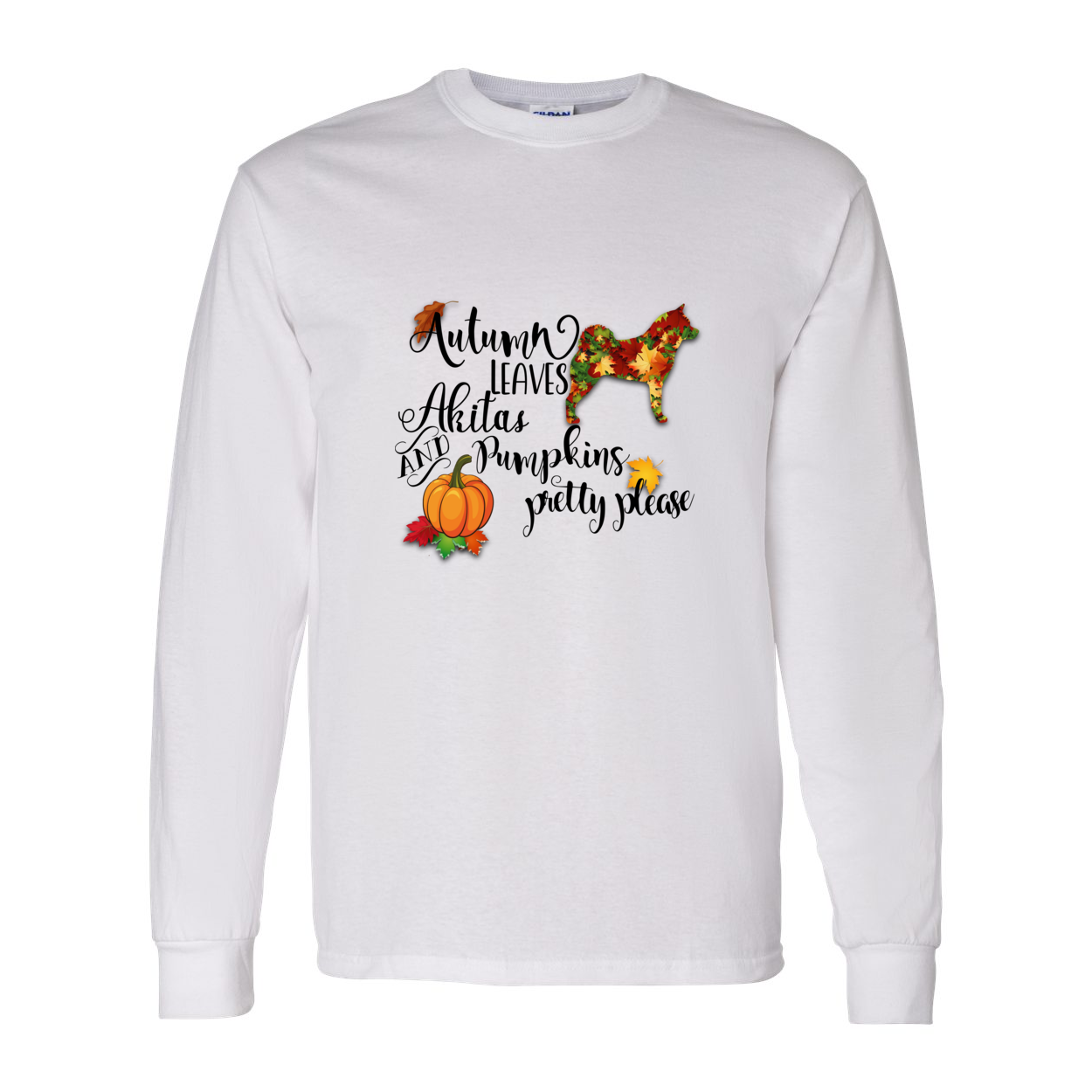 Autumn Akita BLK Cotton Long Sleeve T-Shirt - WagALotBowWow