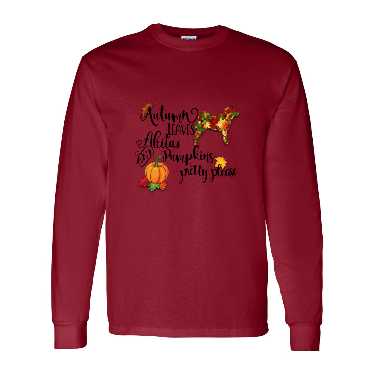 Autumn Akita BLK Cotton Long Sleeve T-Shirt - WagALotBowWow