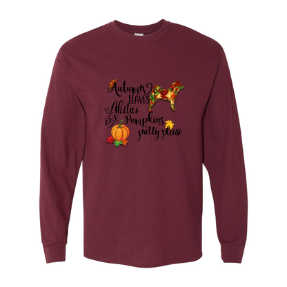 Autumn Akita BLK Cotton Long Sleeve T-Shirt - WagALotBowWow