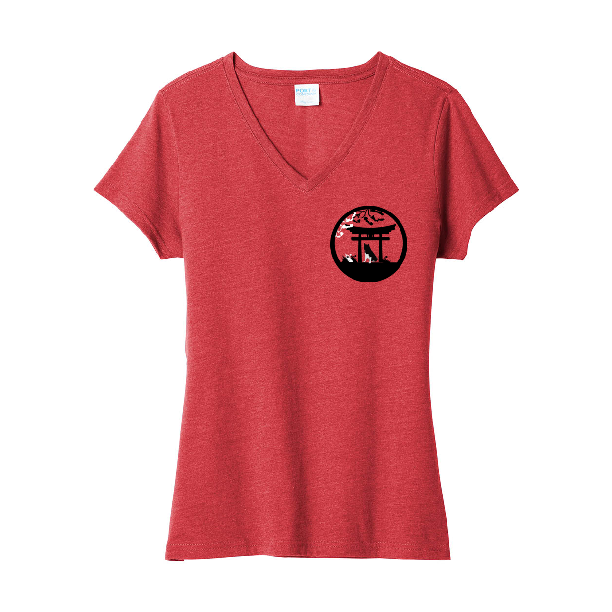 Akita Gate Right Corner V-Neck Ladies - WagALotBowWow