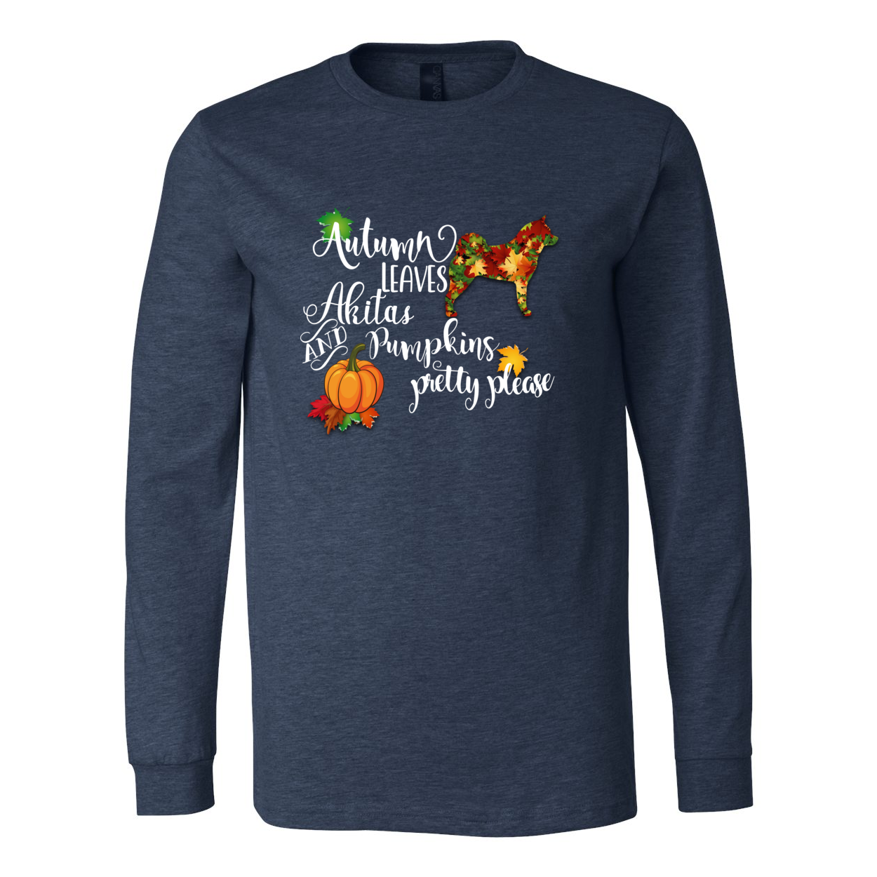 Falling Leaves Akita Unisex LS Wht - WagALotBowWow