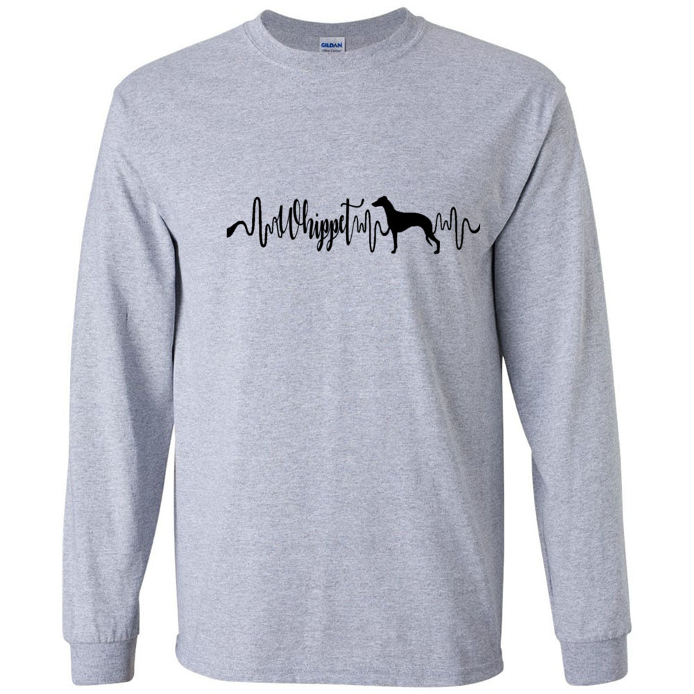Whippet Heartbeat Black Unisex Long Sleeve T-Shirt - WagALotBowWow