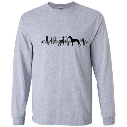 Whippet Heartbeat Black Unisex Long Sleeve T-Shirt - WagALotBowWow