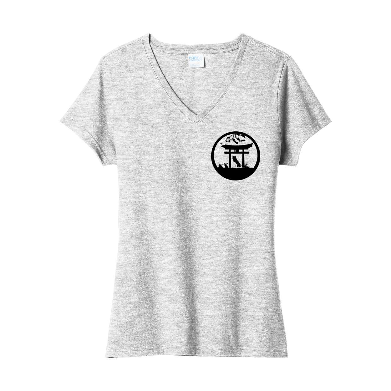 Akita Gate Right Corner V-Neck Ladies - WagALotBowWow