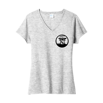 Akita Gate Right Corner V-Neck Ladies - WagALotBowWow