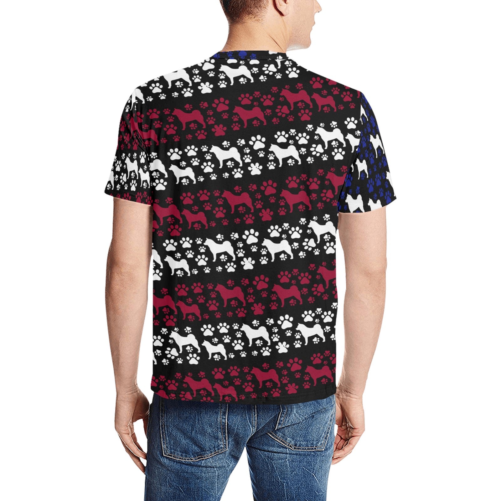 Akita Stars & Paws All Over Print T-Shirt - WagALotBowWow