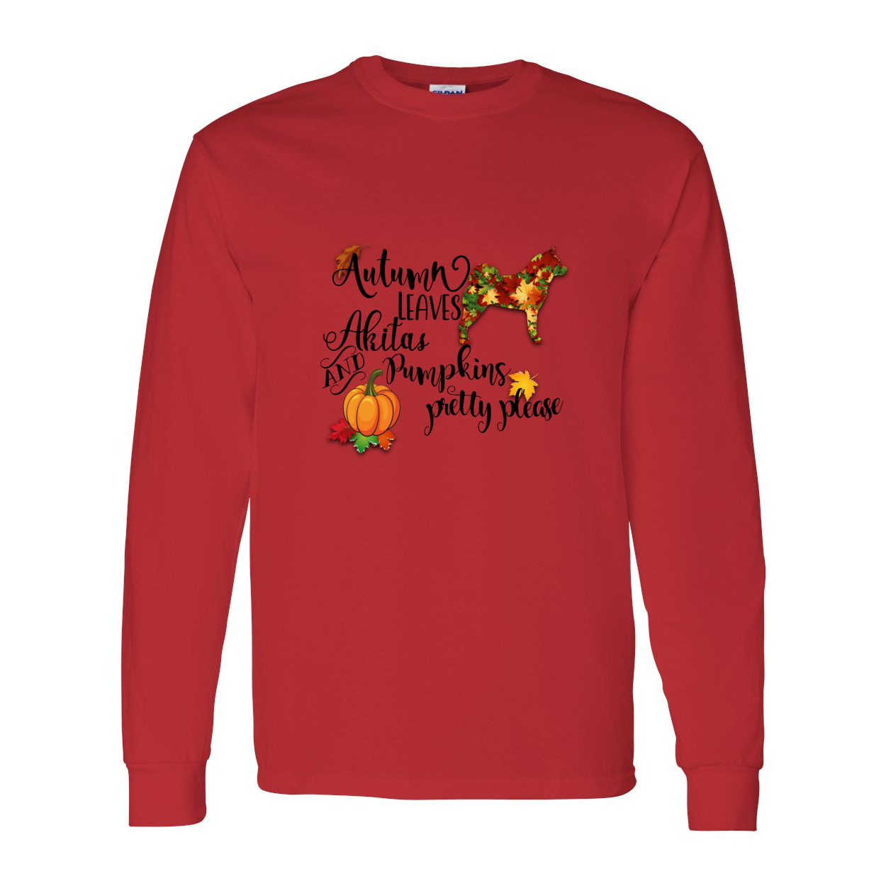 Autumn Akita BLK Cotton Long Sleeve T-Shirt - WagALotBowWow