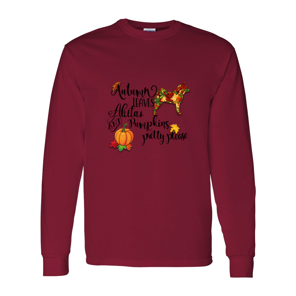 Autumn Akita BLK Cotton Long Sleeve T-Shirt - WagALotBowWow