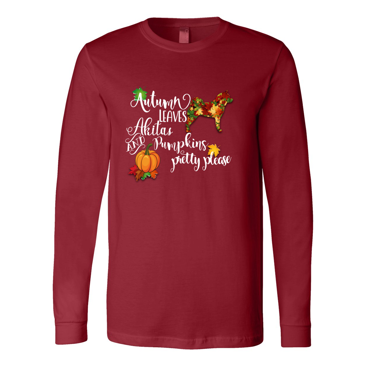 Falling Leaves Akita Unisex LS Wht - WagALotBowWow