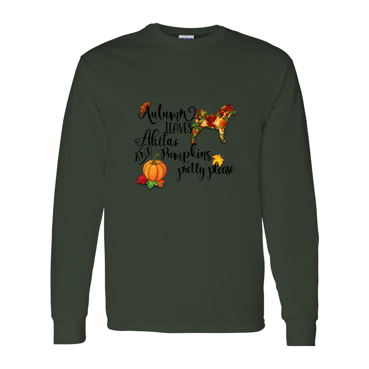 Autumn Akita BLK Cotton Long Sleeve T-Shirt - WagALotBowWow