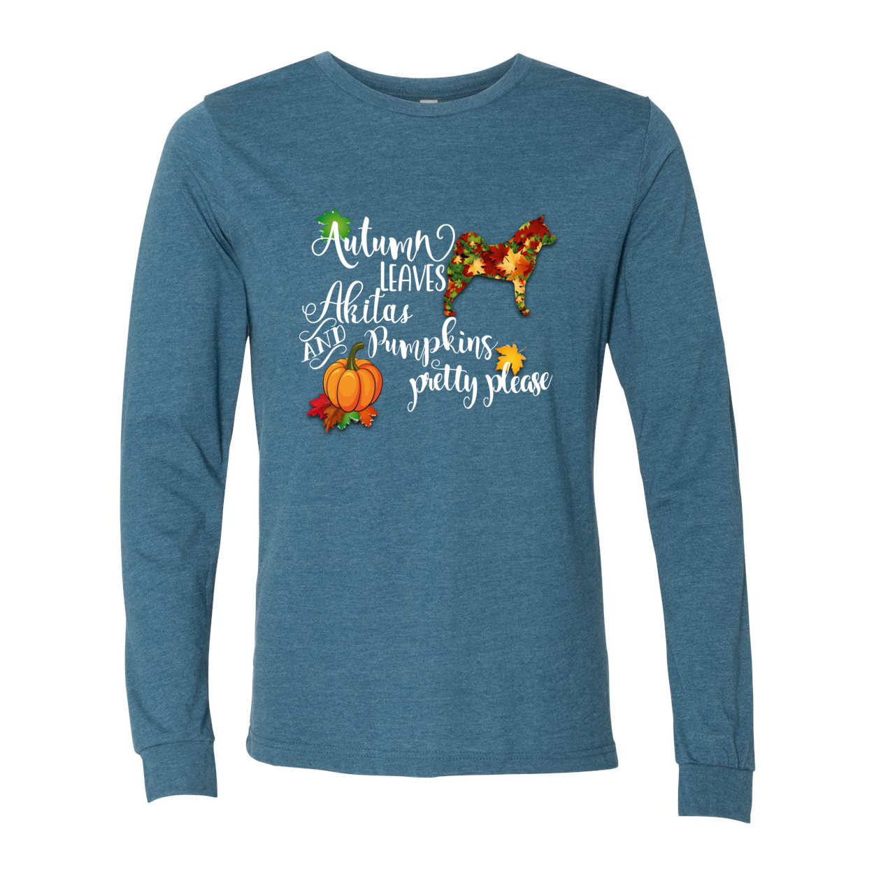 Falling Leaves Akita Unisex LS Wht - WagALotBowWow