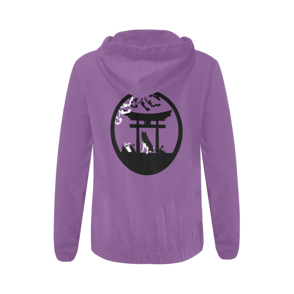 LD_ZipHoodie All Over Print Full Zip Hoodie for Women (Model H14) - WagALotBowWow