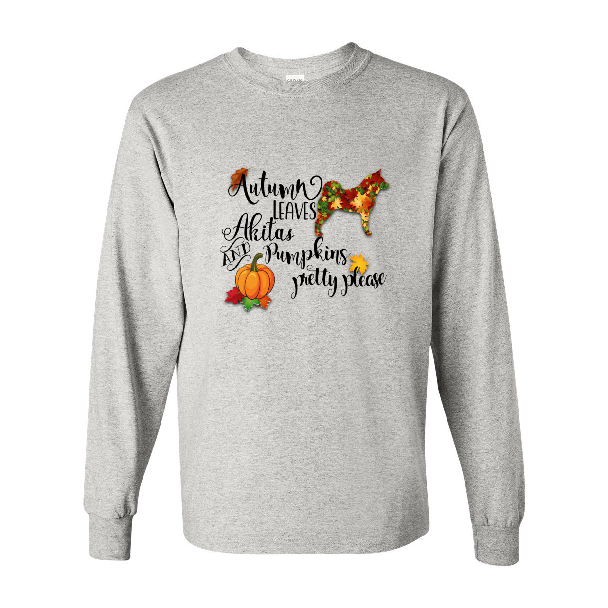 Autumn Akita BLK Cotton Long Sleeve T-Shirt - WagALotBowWow