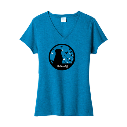 Bullmastiff Flowers V-Neck Ladies SS Tee - WagALotBowWow