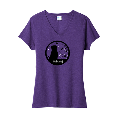 Bullmastiff Flowers V-Neck Ladies SS Tee - WagALotBowWow