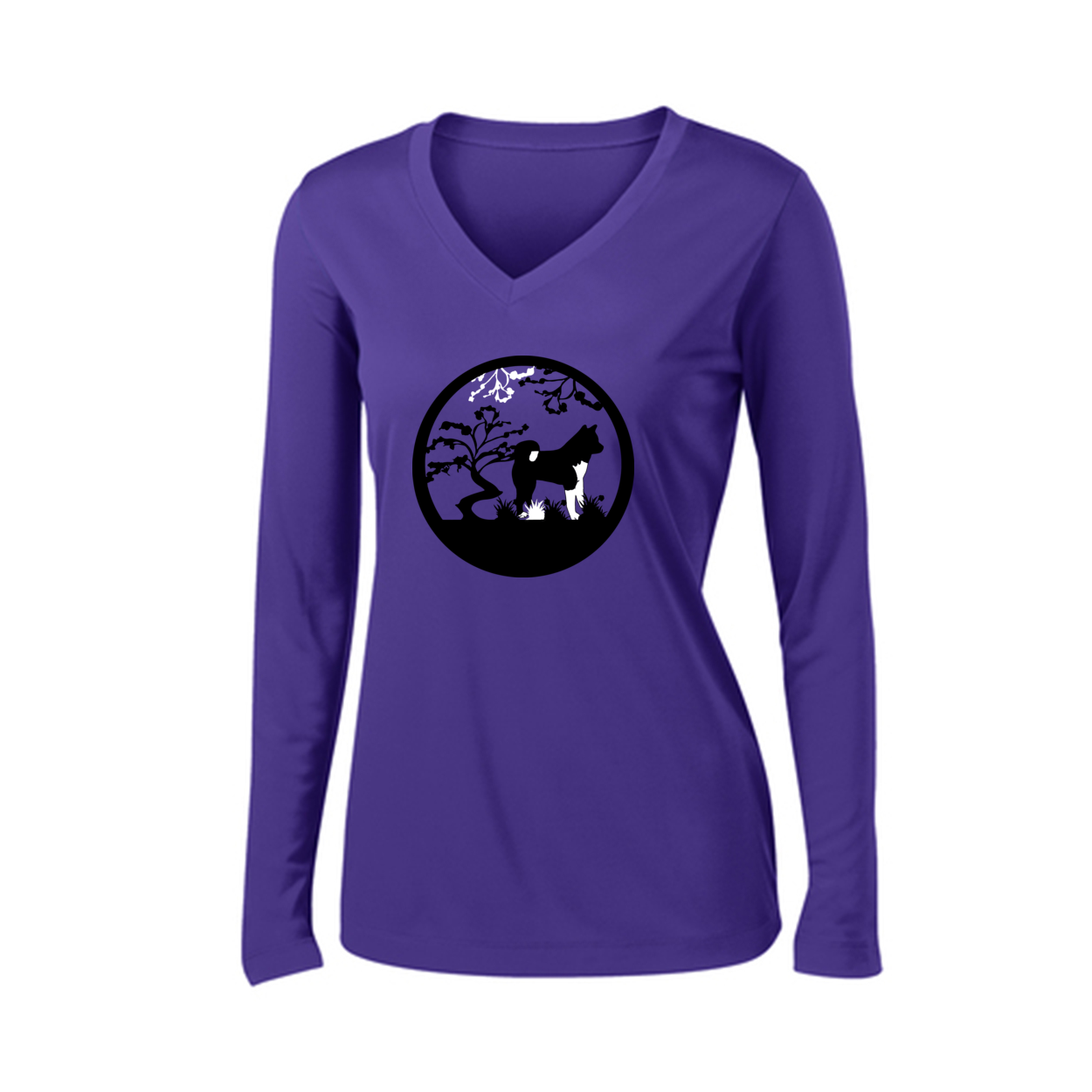 Akita Tree Womens V-Neck LS - WagALotBowWow