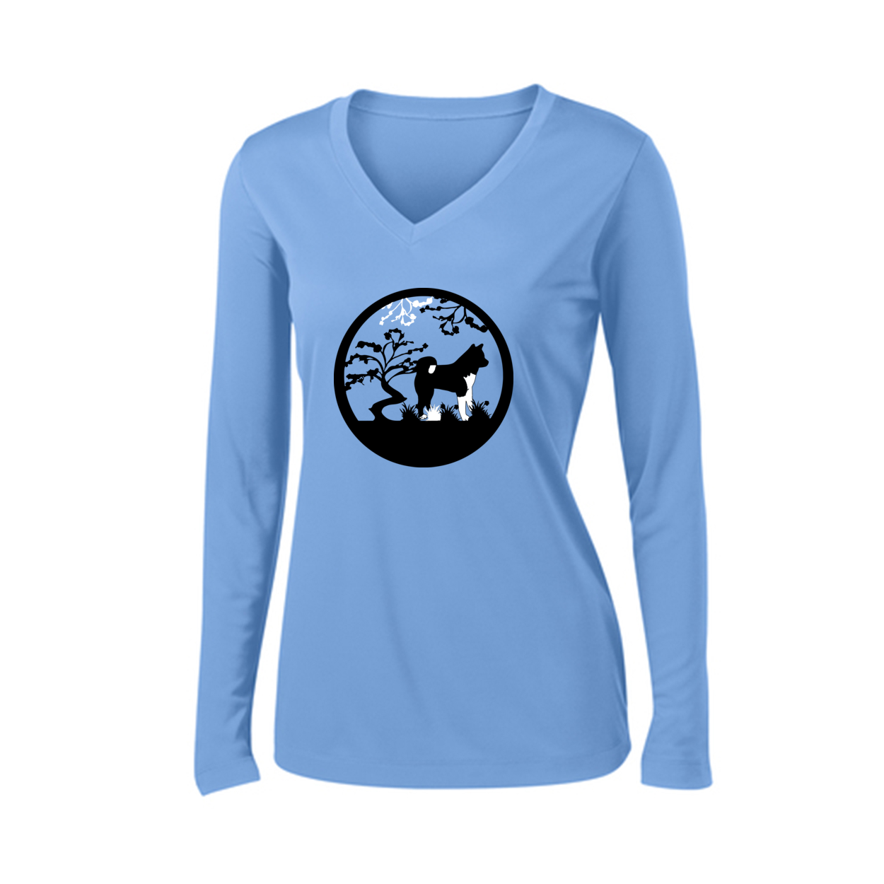 Akita Tree Womens V-Neck LS - WagALotBowWow