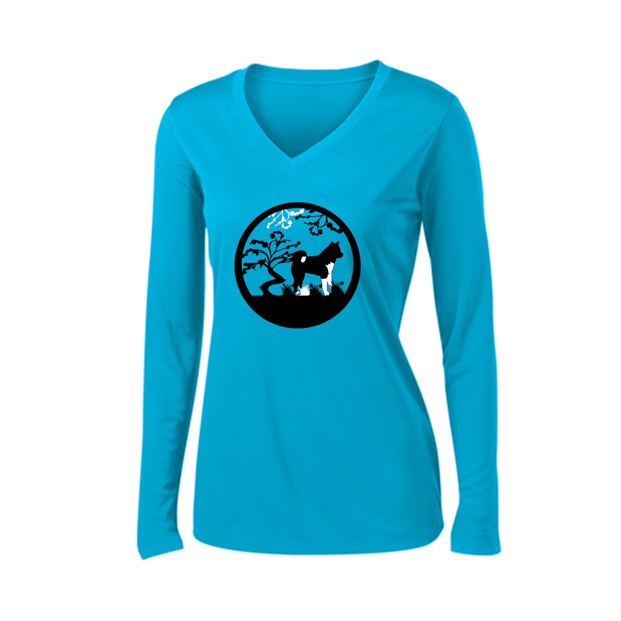 Akita Tree Womens V-Neck LS - WagALotBowWow