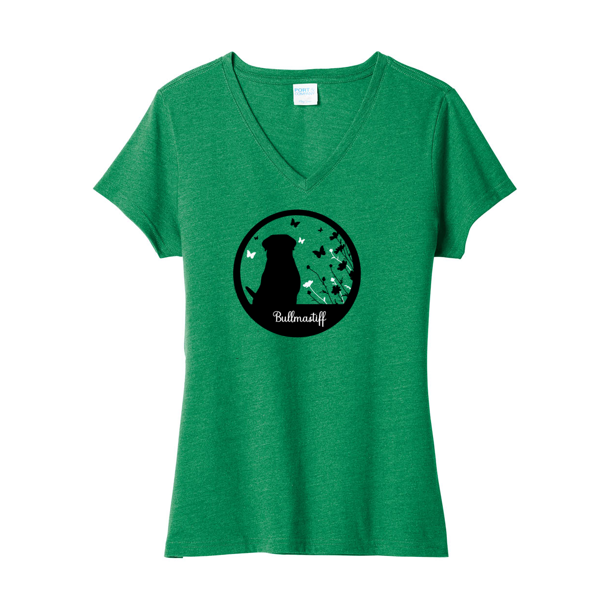 Bullmastiff Flowers V-Neck Ladies SS Tee - WagALotBowWow