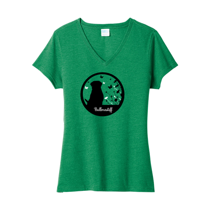 Bullmastiff Flowers V-Neck Ladies SS Tee - WagALotBowWow