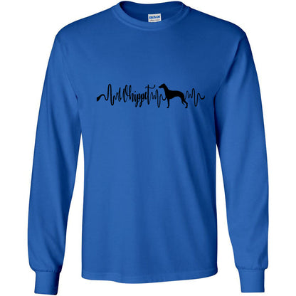 Whippet Heartbeat Black Unisex Long Sleeve T-Shirt - WagALotBowWow