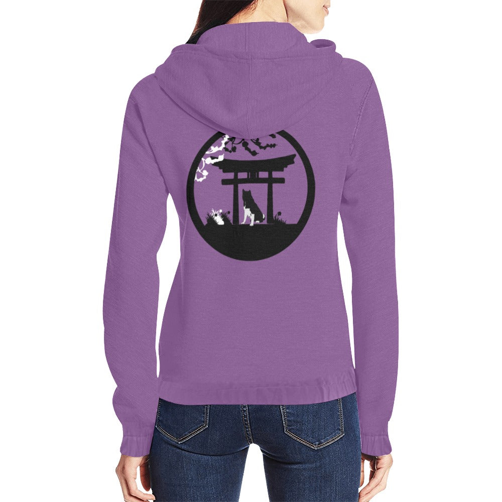 LD_ZipHoodie All Over Print Full Zip Hoodie for Women (Model H14) - WagALotBowWow