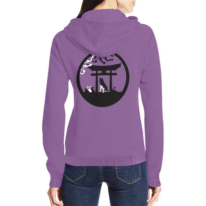 LD_ZipHoodie All Over Print Full Zip Hoodie for Women (Model H14) - WagALotBowWow