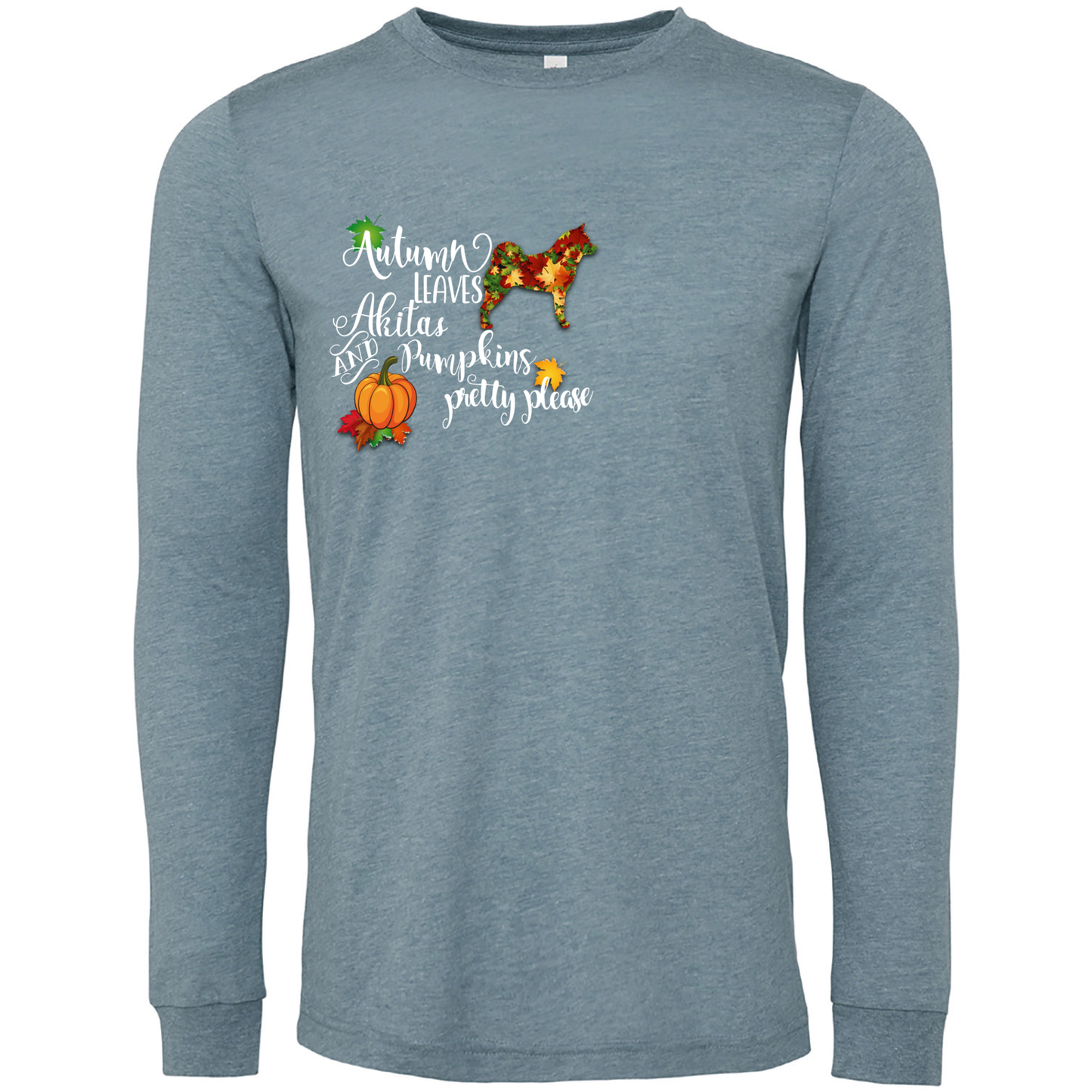 Falling Leaves Akita Unisex LS Wht - WagALotBowWow