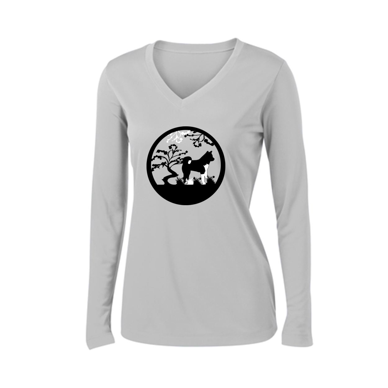 Akita Tree Womens V-Neck LS - WagALotBowWow