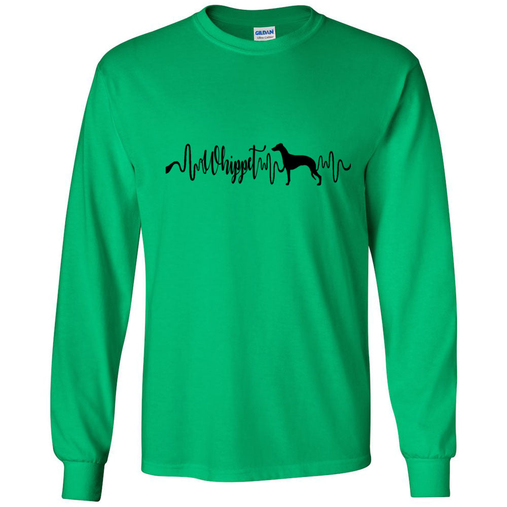 Whippet Heartbeat Black Unisex Long Sleeve T-Shirt - WagALotBowWow