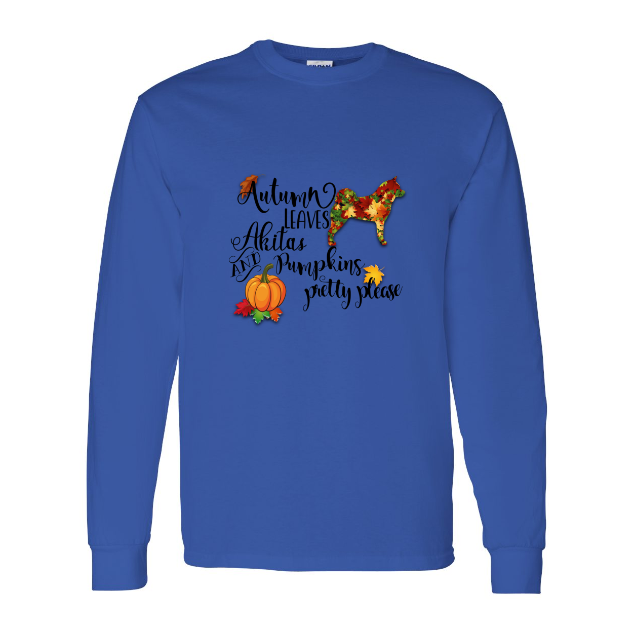 Autumn Akita BLK Cotton Long Sleeve T-Shirt - WagALotBowWow