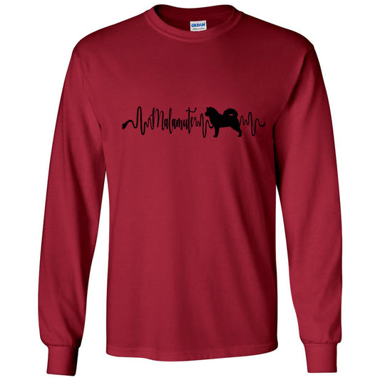 Malamute Heartbeat Black Unisex Long Sleeve T-Shirt - WagALotBowWow